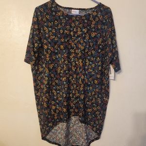 Lularoe Irma Women's XXS NWT Floral Drop Back Hem Blouse Short Sleeve Tunic Top
